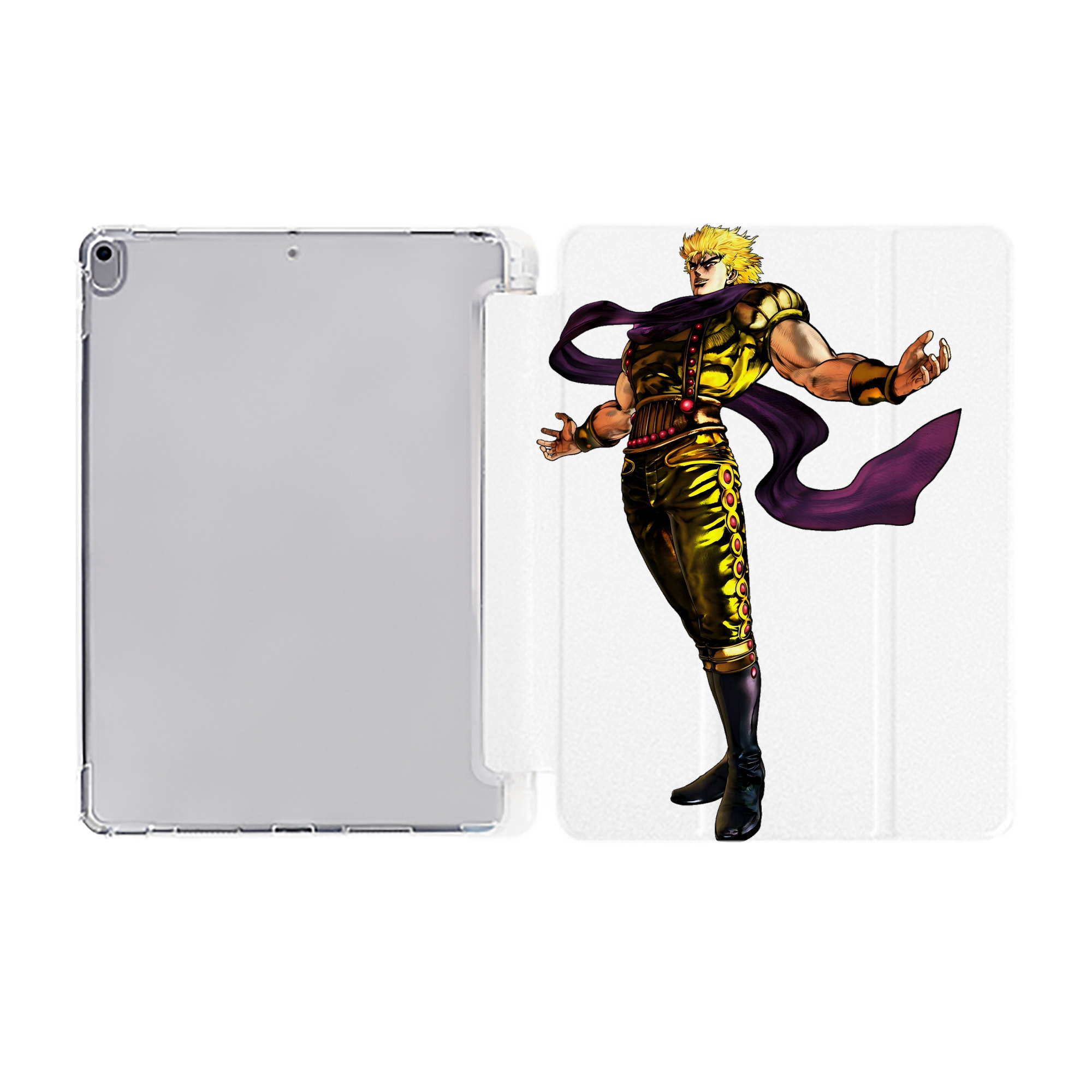 （画像用） ジョジョの奇妙な冒険 ディオ?ブランドー JoJo's Bizarre Adventure Dio Brando IPad ケース ペン収納付き 三つ折りスタンド PUレザー×シリコン 対応機種9.5/10.5/10.9インチ